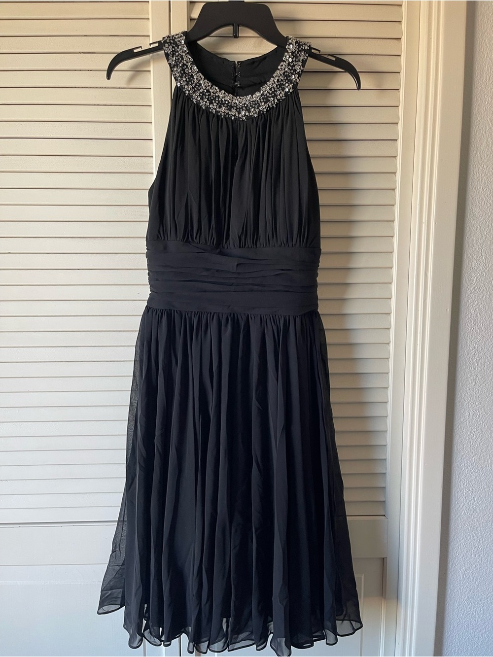 Chadwicks Black Midi Dress with Beaded Halter Collar
